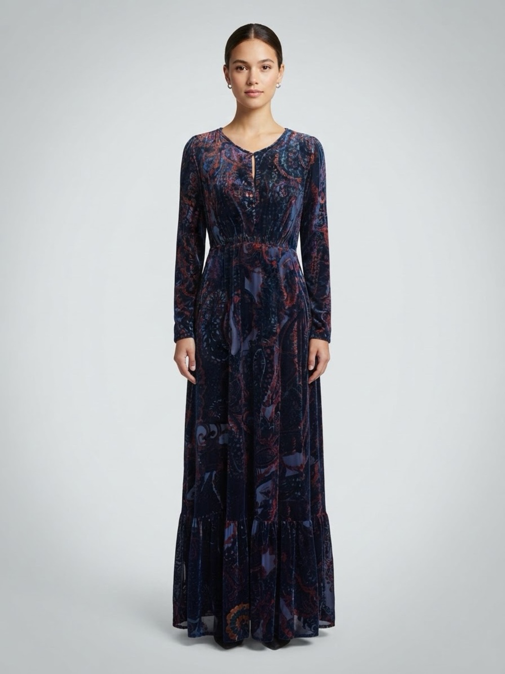 Anthropologie Burnout Velvet Paisley Maxi Dress Size 6
